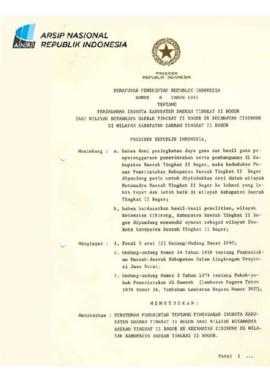 Peraturan Pemerintah Nomor 6 Tahun 1982 Tentang Pemidahan Ibukota Kabupaten Daerah tingkat II Bog...
