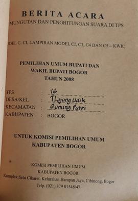 Berita Acara Pemungutan dan Penghitungan Suara Desa Tlajung Udik TPS 16