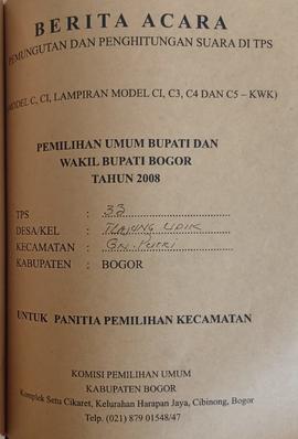 Berita Acara Pemungutan dan Penghitungan Suara Desa Tlajung Udik TPS 33